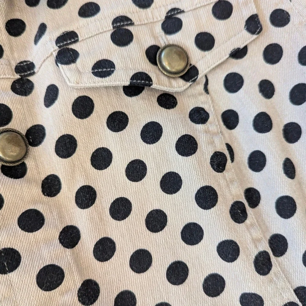 Christopher & Banks Petite Polka‎ Dot Denim Jacket Tan Black Button Front PM